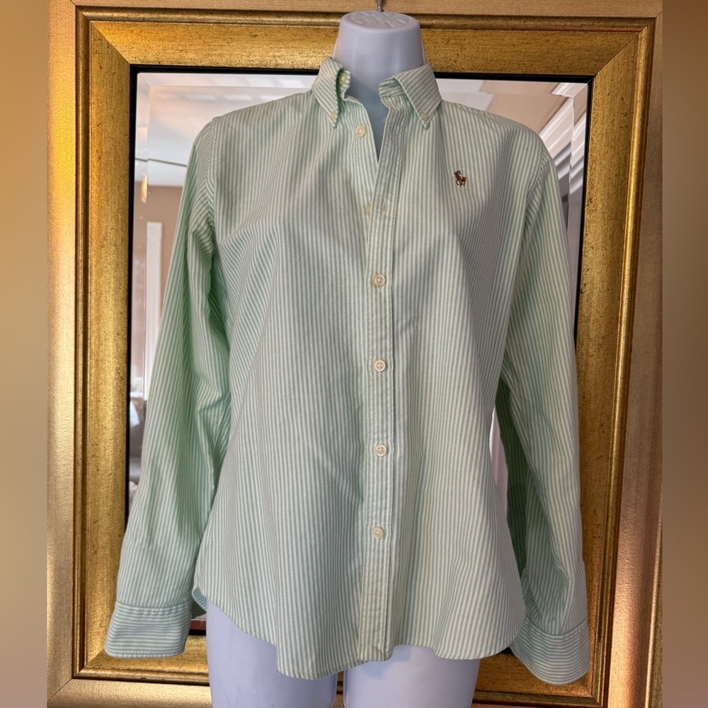 Polo Ralph Lauren Green Striped Oxford Button Down Shirt 4